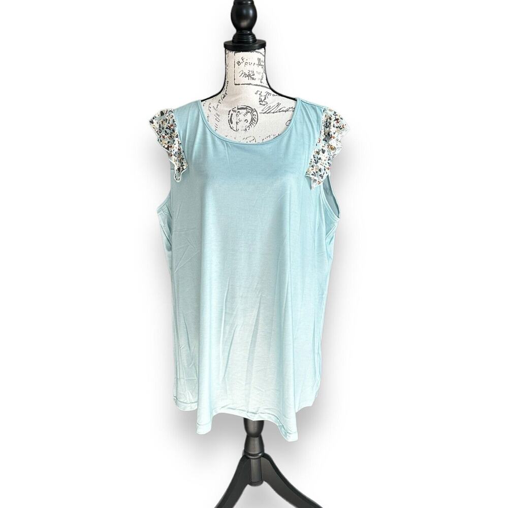 New Bloomchic Ditsy Floral Patchwork Ruffle Flutter Trim Tank Top Plus 18/20